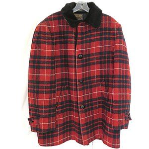 Men's Pendleton Red Black Plaid Full Town Coat 48